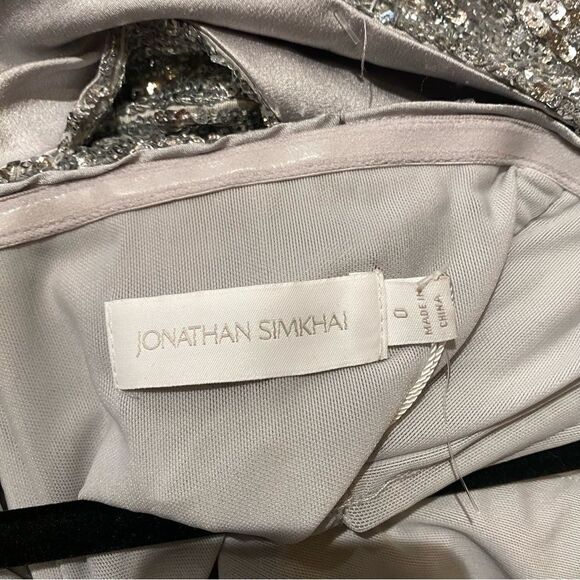 Jonathan Simkhai Zay Hammered Sequin Draped Bustier Midi Dress silver party FWRD - Picture 9 of 10